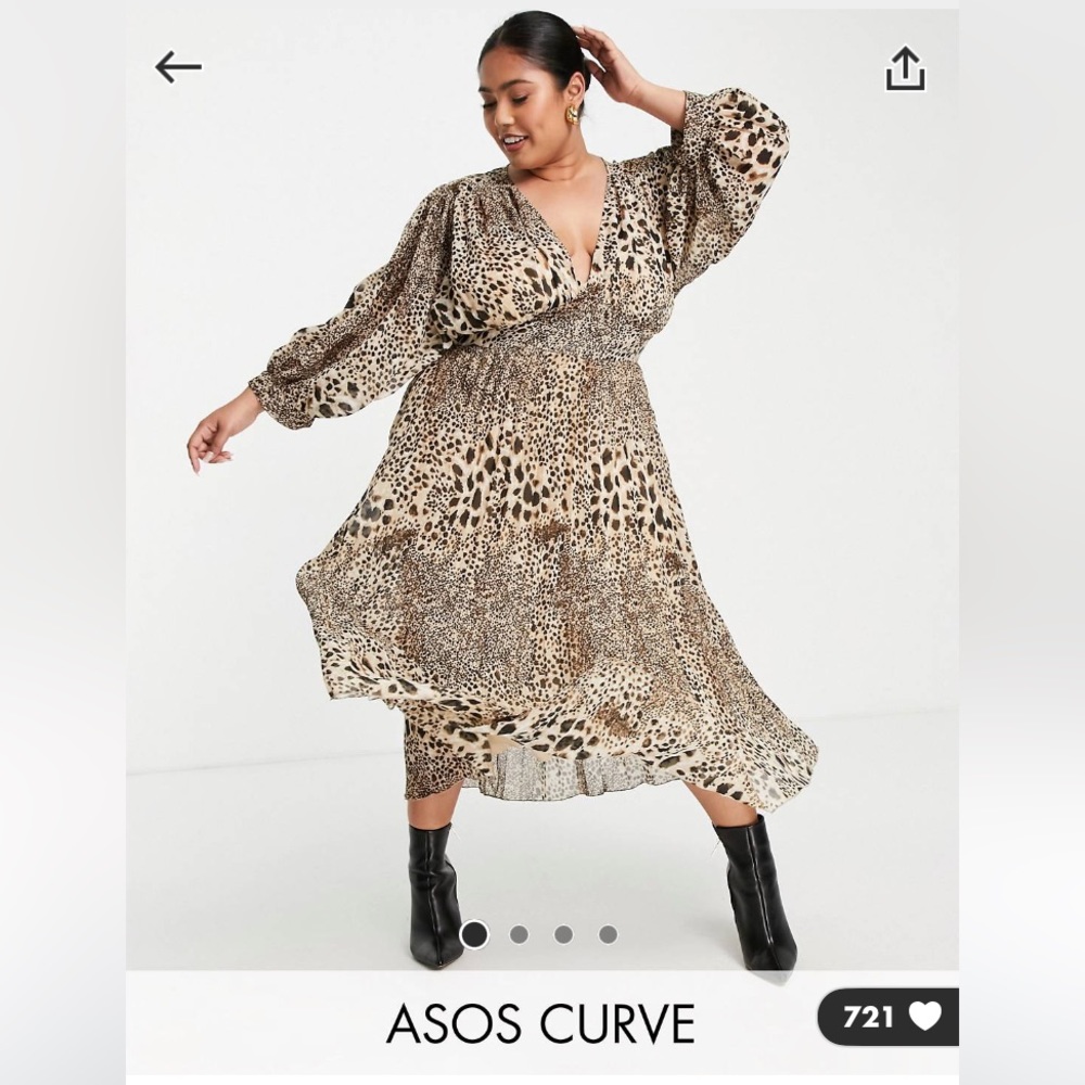 ASOS DESIGN Curve Pleated Batwing Midi Dress in Natural Animal Print